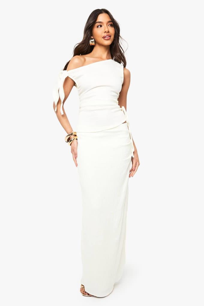 boohoo Dames Textuur geplooide maxi-rok | Cream | Maat: 16