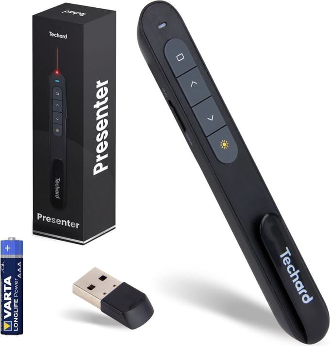 Techard Presenter Draadloos Presentatie Klikker Laser Pointer USB-ontvanger Plug en Play - Inclusief AAA-Batterij