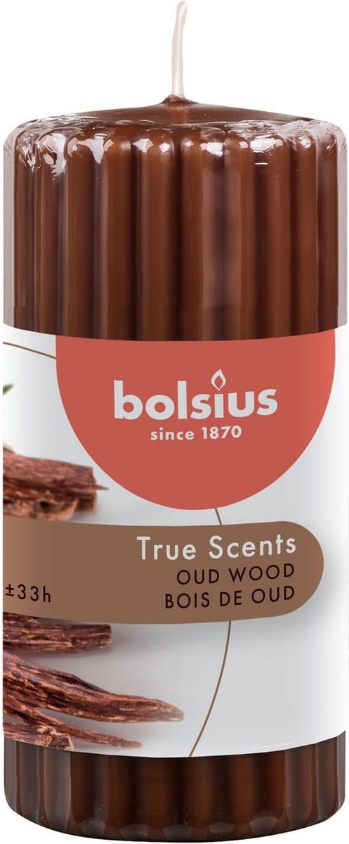 Bolsius - True Scents - Ribbed pillar - 120/58 - Oud Wood