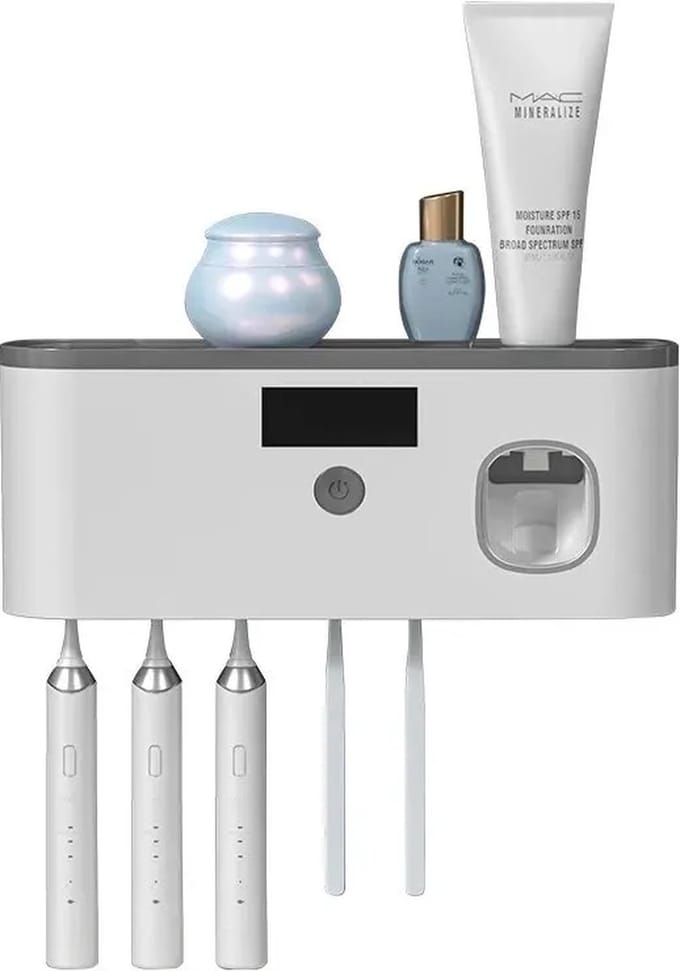 K&R Ventures UV-tandenborstelhouder - Met dispenser - Grijs