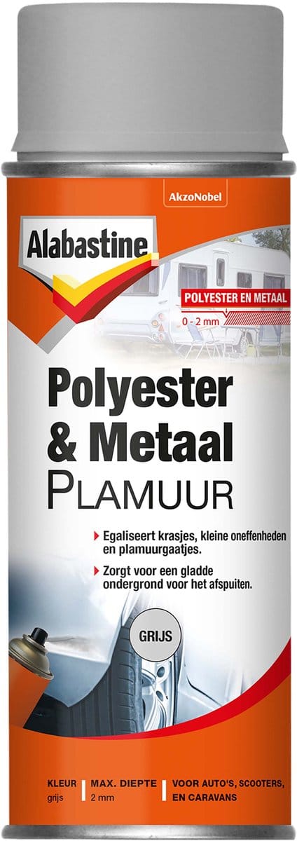 Alabastine - Polyester & Metaal Plamuur Spuitbus - Grijs - 400 Ml