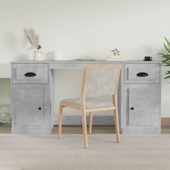 vidaXL - Bureau - met - kast - bewerkt - hout - betongrijs