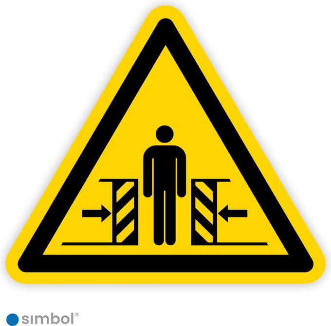 Simbol® - Stickers Knelgevaar - Beknelling - Crushing (W019) - Formaat ▲ 5 x 5 x 5 cm.