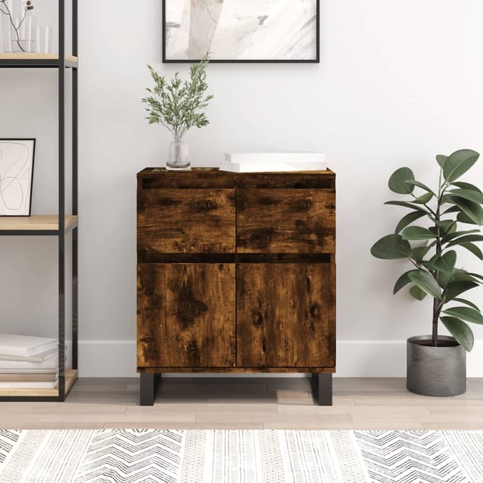 vidaXL - Dressoir - 60x35x70 - cm - bewerkt - hout - gerookt - eikenkleurig
