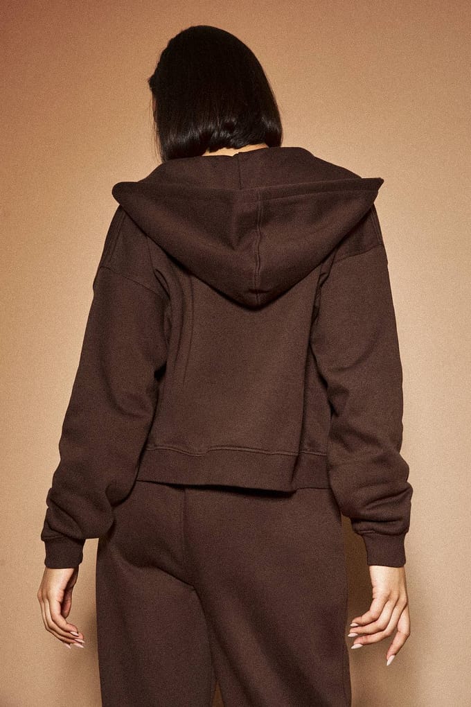 Dames Dsgn Studio Boxy Hoodie Met Rits | Dark Chocolate | Maat: Medium