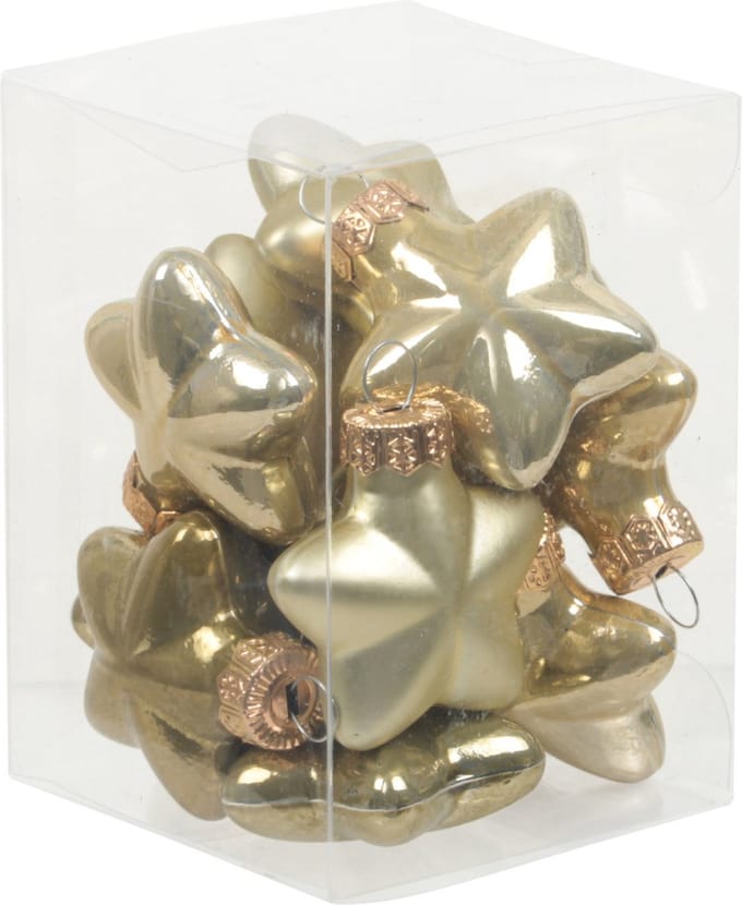 Othmar Decorations Kerstornamenten - sterren - 12x st - goud/groen - 4 cm - glas - kerstversiering