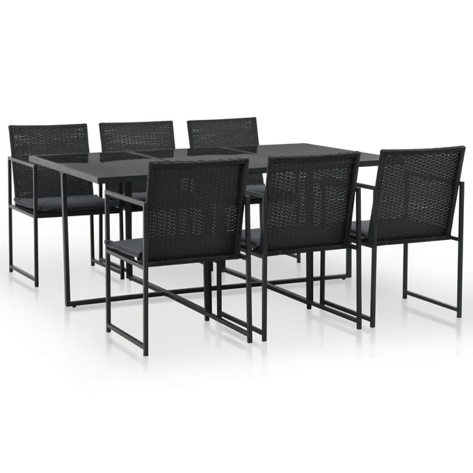 vidaXL - 7-delige - Tuinset - met - kussens - poly - rattan - zwart