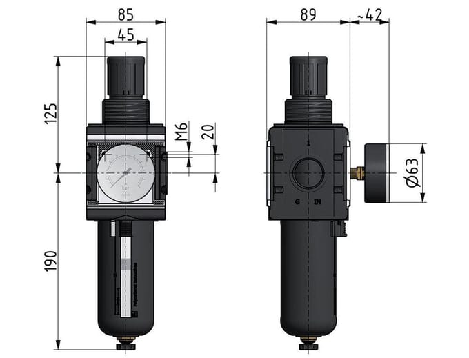Filter-Regulator G1'' 12000l/min 0.5-16.0bar/7-232psi Auto Polycarbonaat Multifix 4