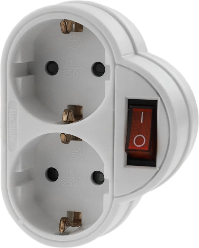 BeMatik - Witte 250VAC dubbele Schuko stekker met schakelaar