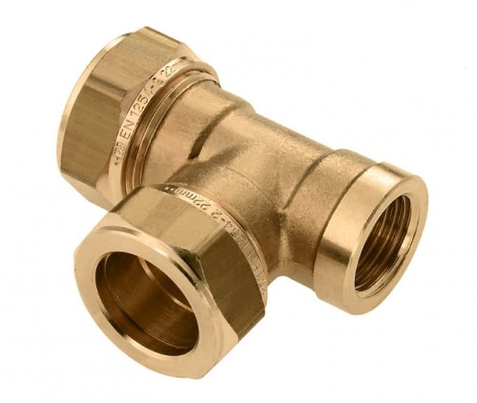 Bonfix knelkoppeling - T-stuk knel x knel x binnendraad - 22mm x 22mm x 3/4 - Messing
