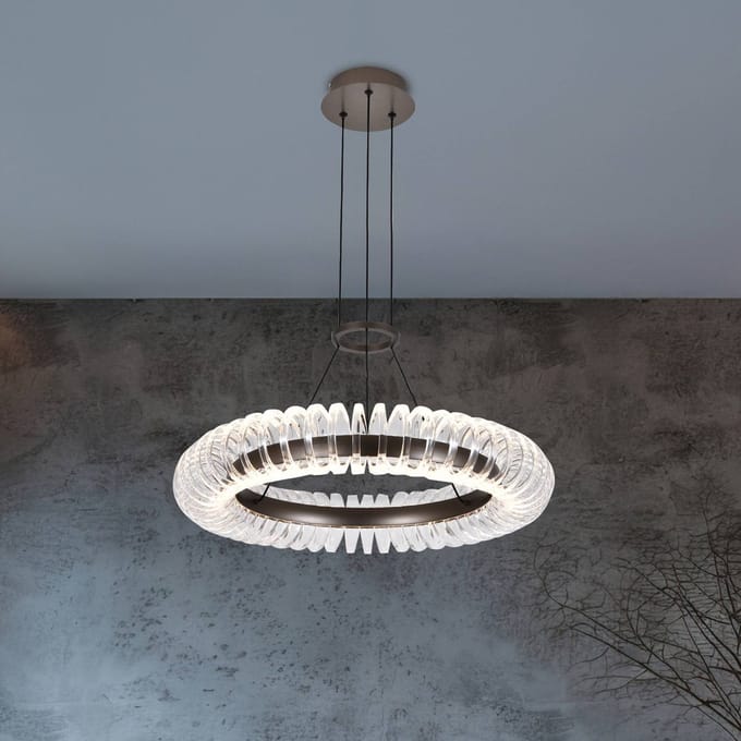 Viokef LED hanglamp Alba grijs geborsteld/transparant Ø 60 cm metaal/acryl
