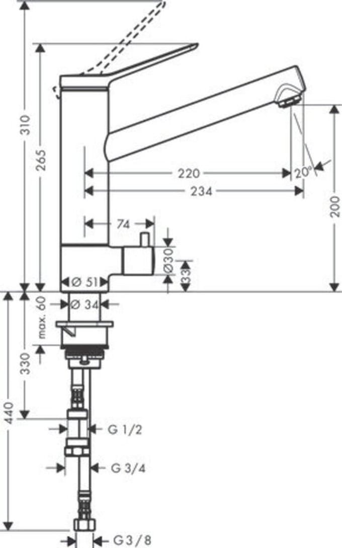 Hansgrohe Zesis M33 - Keukenkraan 200, met stopkraan, CoolStart, chroom 74807000