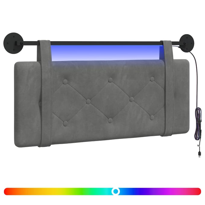 vidaXL - Hangend - hoofdbord - Met - LED-verlichting - Donkergrijs - Fluweel