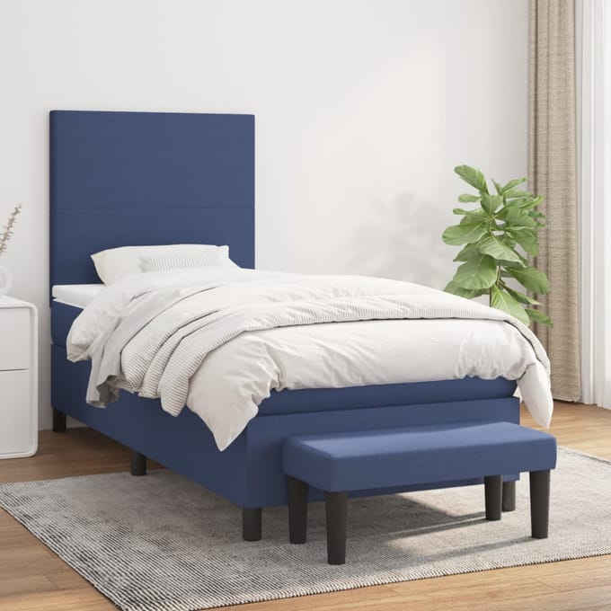 vidaXL - Boxspring - met - matras - stof - blauw - 80x200 - cm