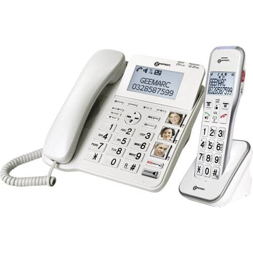 Geemarc AMPLIDECT 595 COMBI Vaste seniorentelefoon Antwoordapparaat, Handsfree, Optisch belsignaal, Compatibel voor hoorapparatuur Wit