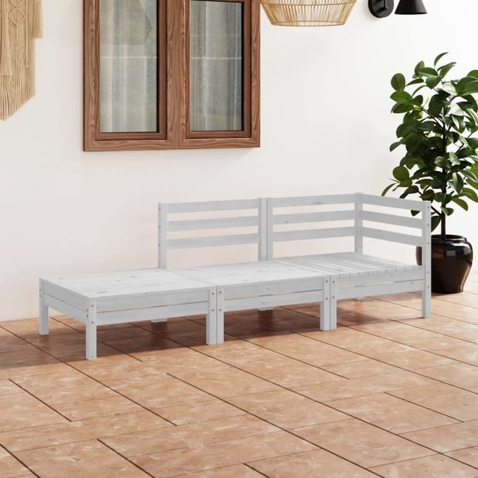 vidaXL - 3-delige - Loungeset - massief - grenenhout - wit