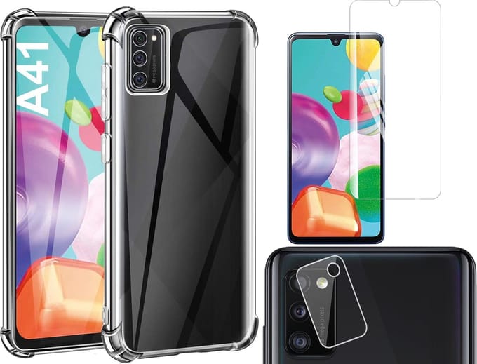 Hoesje geschikt voor Samsung Galaxy A41 - Transparant Shock Proof Case + Screen Protector + Camera Protector