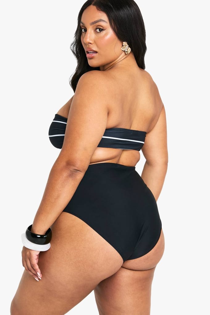 boohoo Dames Plus Swimwear Essentials Gestreepte Bandeau Bikini Top | Luipaardprint | Maat: 56