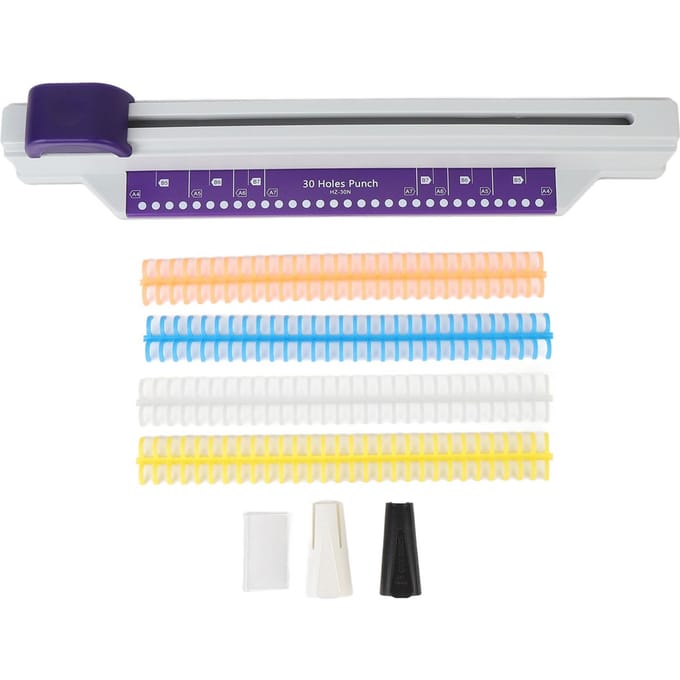 30 Gaats Perforator 6 Vel Capaciteit Handduw A4 Papierperforator Inbindmachine met 4 Losbladstrips white