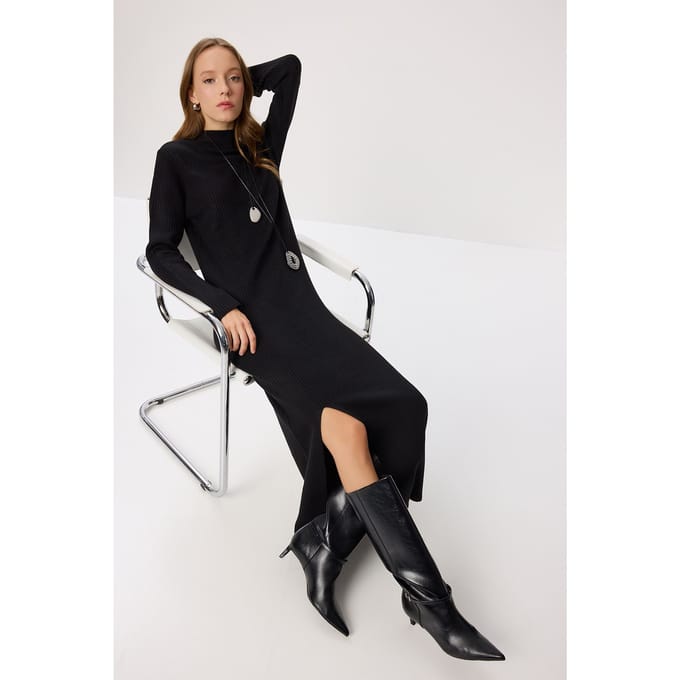 Textured Bodycon Brei Jurk met Split