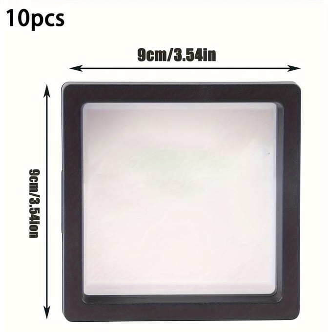 Lot de 10 étuis de protection flottants 3D avec cadre d'affichage noir et support transparent pour spécimen de médaille de bijouterie 10pcs black 9*9*2cm
