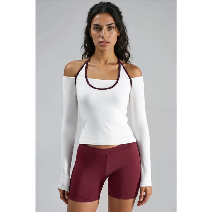 Slim Fit Gebreide Blouse met U-Hals en Contrasterende Afwerking