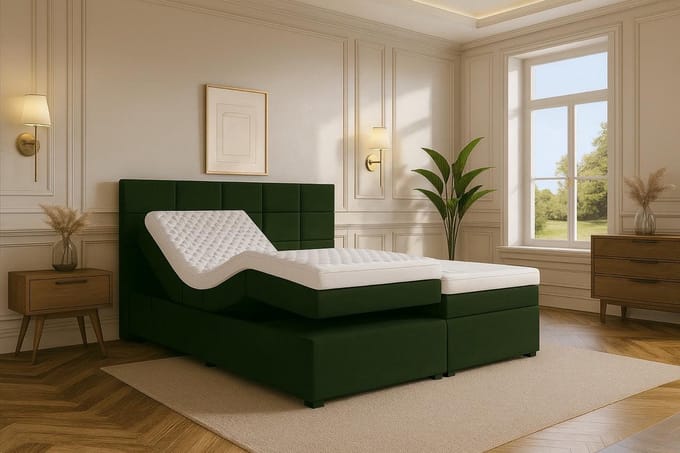 Boxspring Modena Elektrisch verstelbaar 200x210 cm Donkergroen