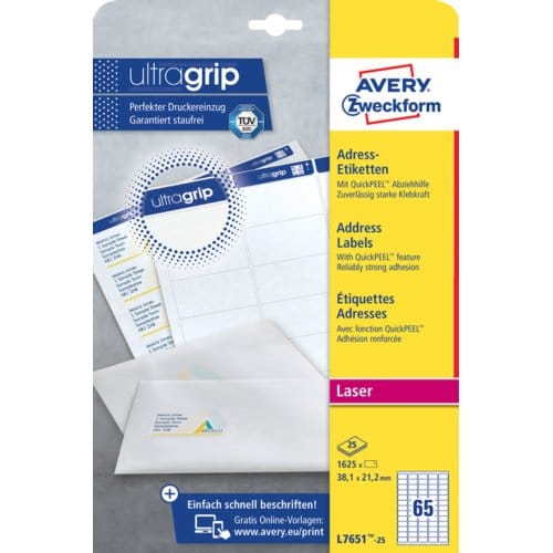 Etiket avery l7651-25 38.1x21.2mm wit 1625 Etiketten