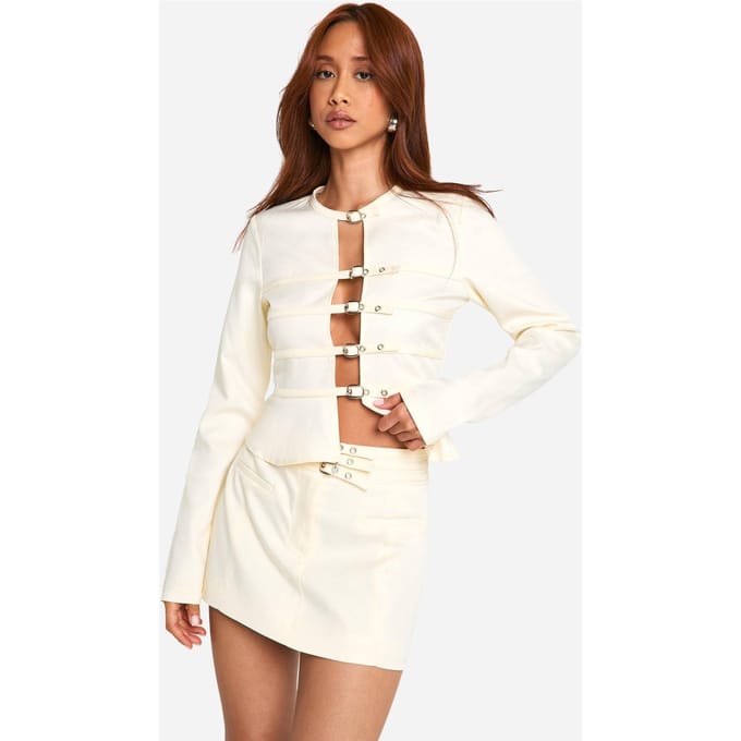 boohoo Dames Micro Triple Belt Minirok | Ivoor | Maat: 38