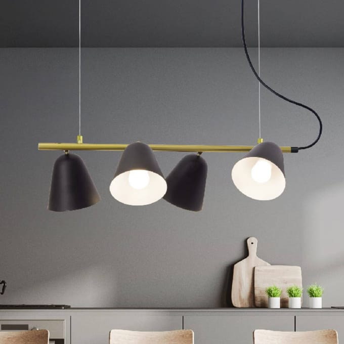 Näve Hanglamp Triton, zwart en goud, 4-lamps