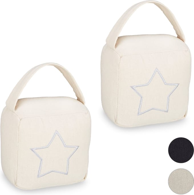 2x deurstopper zak - deurstop met ster - handgreep - vintage vloermodel - beige