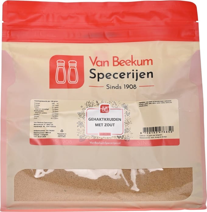 Van Beekum Specerijen - Gehaktkruiden Met Zout - 1 KG (hersluitbare stazak)