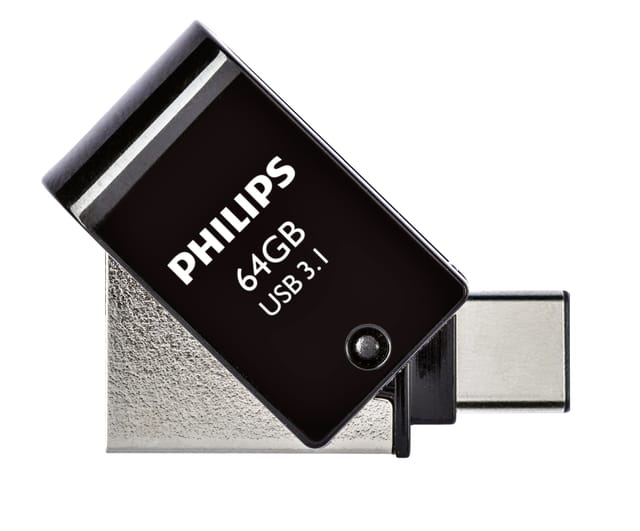 Veelzijdige Philips 64GB USB stick 3.1/USB A & USB C- 2-in-1 - Tot 180MB/s leessnelheid - compact formaat met draaikapje
