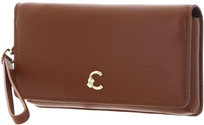 COCCINELLE Leren portemonnee clutch C-Me Envelopes Grained Leather Cognac bruine