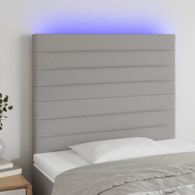 vidaXL - Hoofdbord - LED - 100x5x118/128 - cm - stof - lichtgrijs