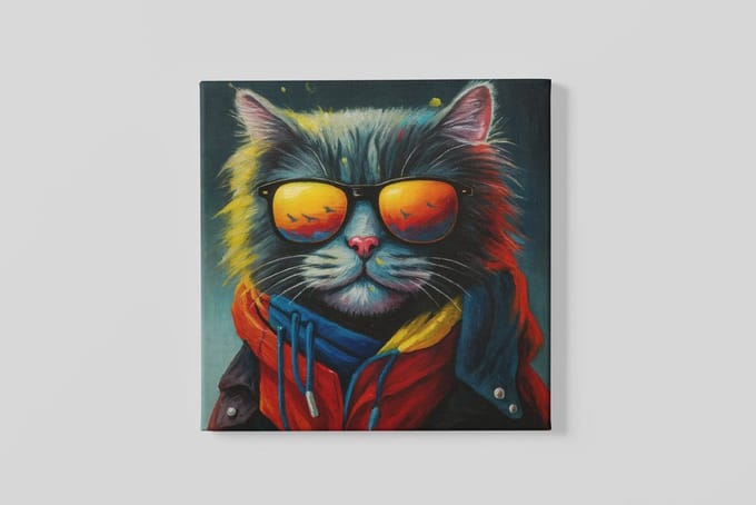 Vierkant Canvas Schilderij Dieren - Coole kat met Zonnebril - 40x40 cm