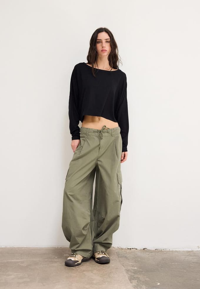 Stradivarius T-shirt met lange mouw  Zwart XL