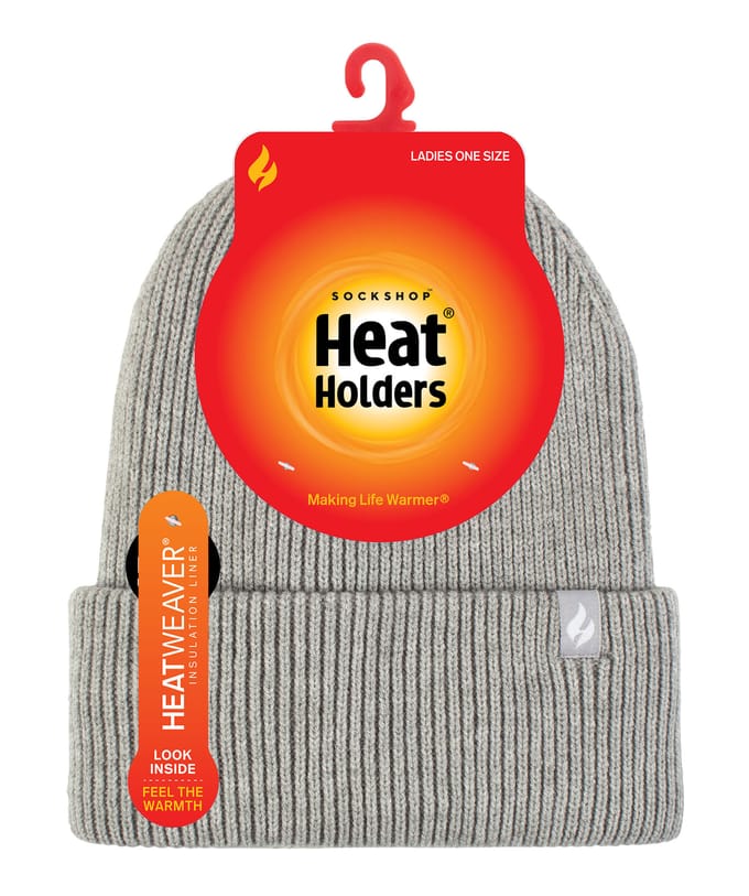 Heat Holders - Gevoerde geribbelde omzethoed voor dames - Lichtgrijs
