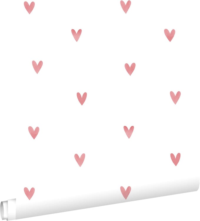 ESTAhome behang hartjes wit en roze - 50 x 900 cm - 131630
