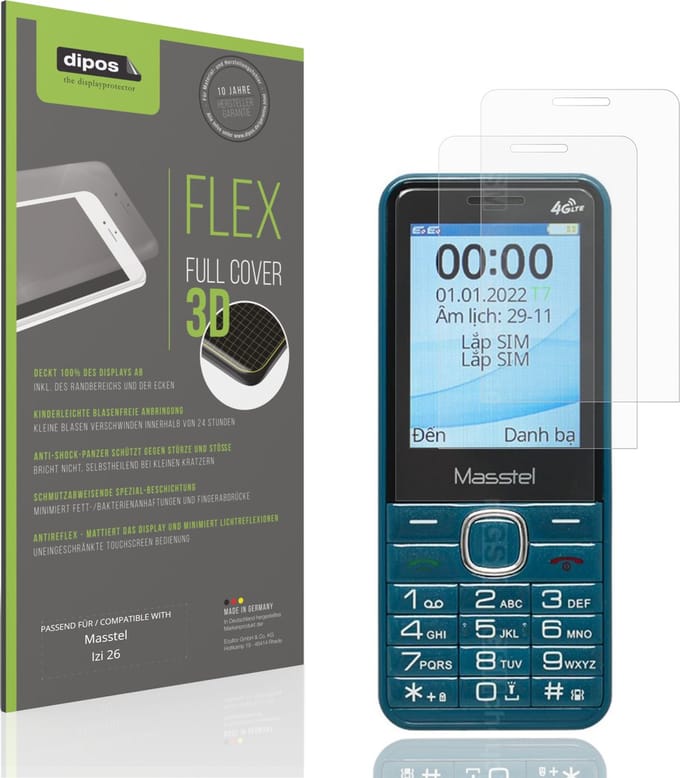 dipos FLEX – 2x Matte Screenprotector geschikt voor Masstel Izi 26 | Volledige Schermbescherming | Case-Friendly