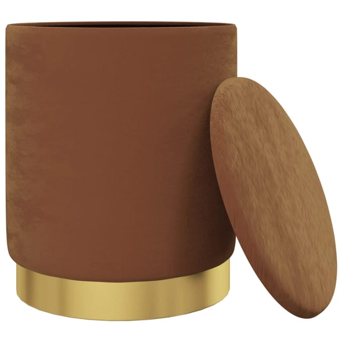 vidaXL - Hocker - met - opbergruimte - rond - fluweel - 31 - x - 37 - cm - bruin