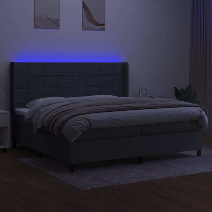 vidaXL - Boxspring - met - matras - en - LED - stof - donkergrijs - 200x200 - cm