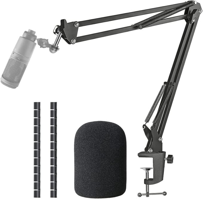 Microfoonarm met Popfilter voor AT2020 en AT2020V USB Microfoon - Verstelbare Microfoonstandaard met Kabelbescherming en Geluidsisolatie