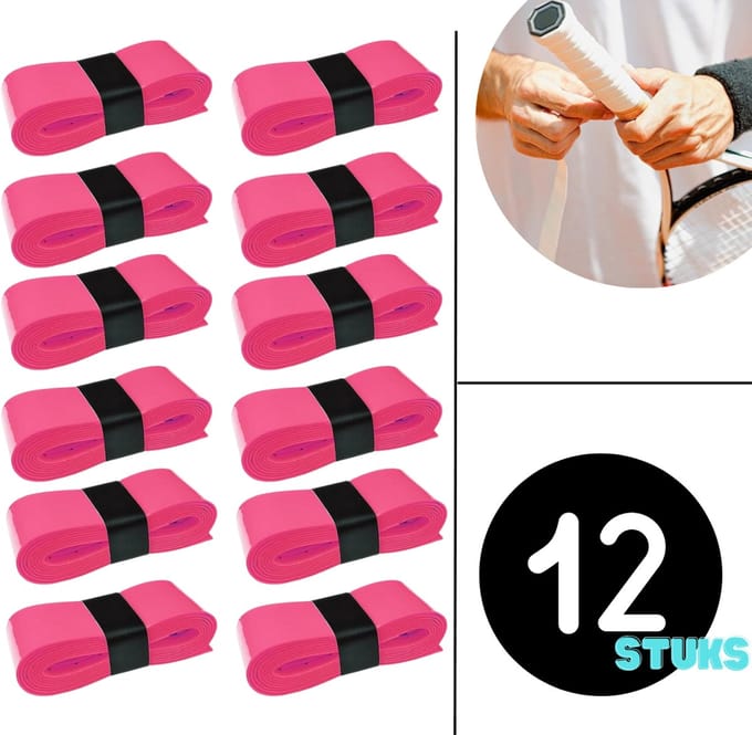 Pink Overgrip Set - 12 stuks - Padel/Tennis/Badminton/squash - Roze - Griptape - Antislip - Racketaccesoires