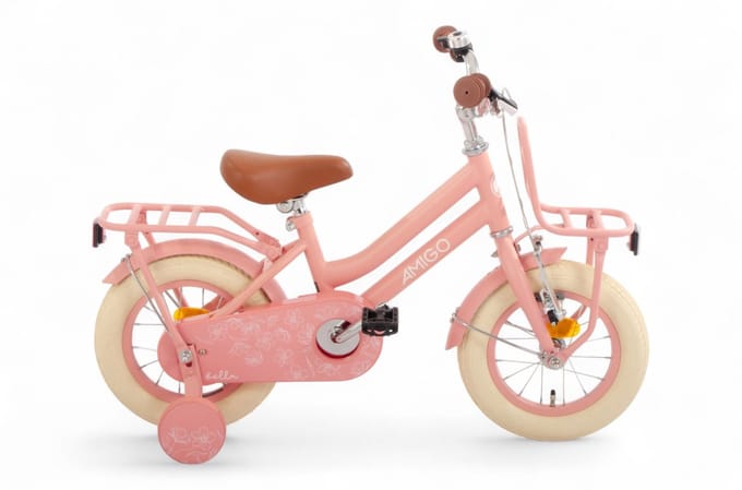 AMIGO Bella Meisjesfiets - Kinderfiets voor Meisjes - 12 Inch 21 cm - Terugtraprem - Zalmroze