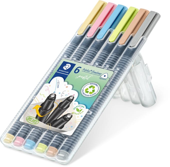 STAEDTLER triplus fineliner - Box met 6 pastel kleuren
