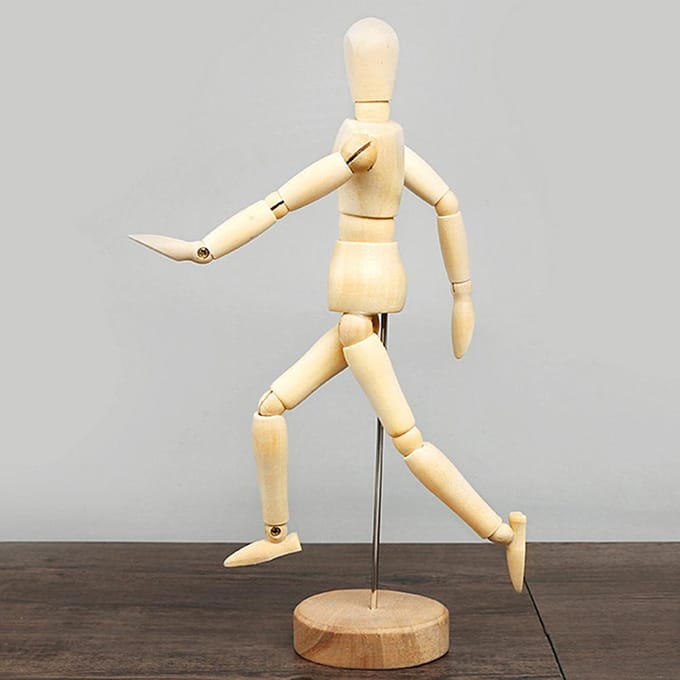 Tekenpop Houten Mannequin voor Tekenen en Schilderen 13cm Artistieke Mannequin met Voet beige