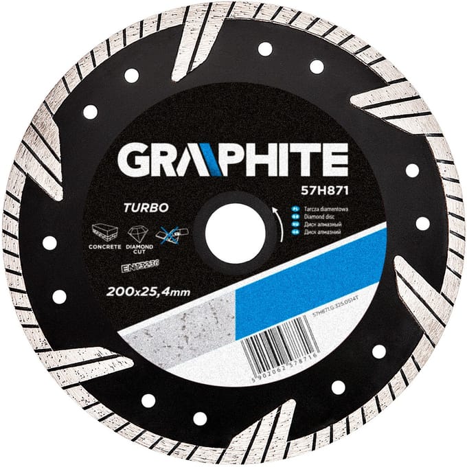 GRAPHITE 57H871 - Diamentzaagblad - 200 mm - Turbo Segmenten - Voor Zware Bouwtaken