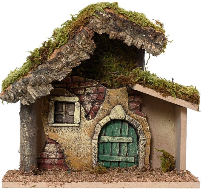 Decoris Lege kerststal – 23 x 11 x 21 cm – hout/mos – zonder beelden - kerststalletjes