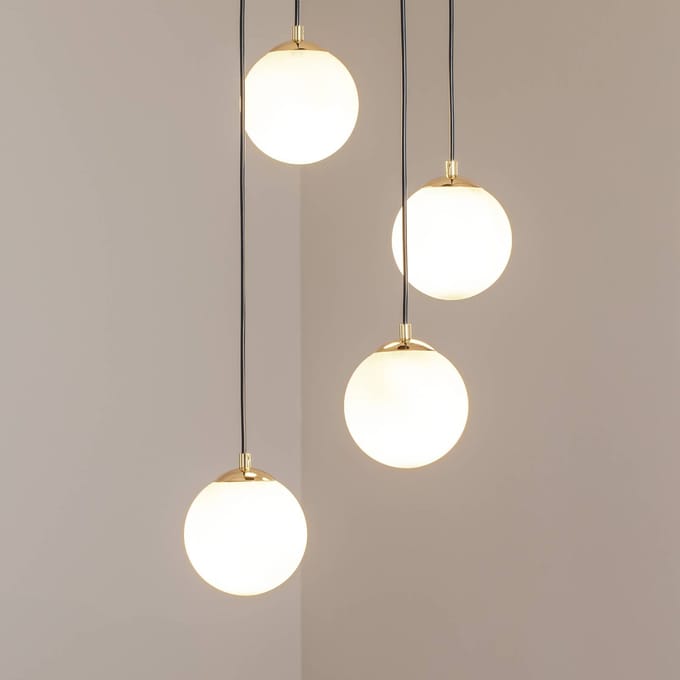 Euluna - hanglamp - 4lichts - Staal, glas - E14 - zwart, wit opaal